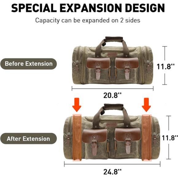 Waxed Canvas Duffle Bag - 50L Waterproof Weekender Overnight Travel - Picture 9 of 14